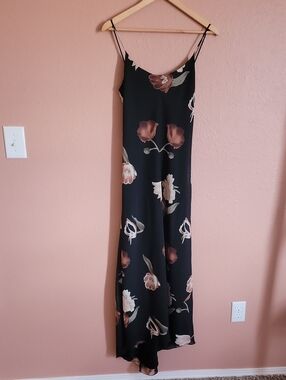 Hampton Nites Vintage Black floral maxi dress brown cream flowers olive Wedding